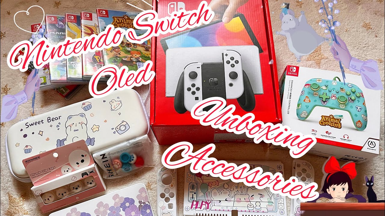 ASMR NO TALKING|| Nintendo Switch OLED Unboxing And Accessories + Games + Game play ACNH ♥︎♡︎Tapping