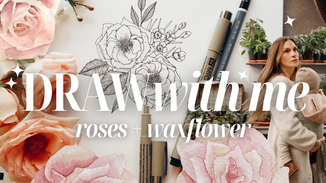 How to draw Roses + Waxflower ❃ A Step-by-step drawing tutorial ❃ beginner friendly