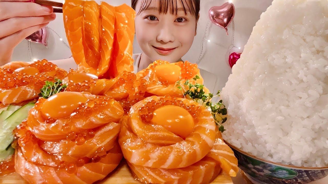 ASMR Соевая маринованная лапша с лососем【русские субтитры】【Mukbang/ Eating Sounds】