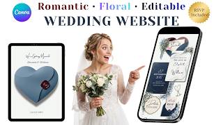 Dusty Blue Floral Wedding Website Template with Custom RSVP, Editable Canva Design #weddingwebsite screenshot 4