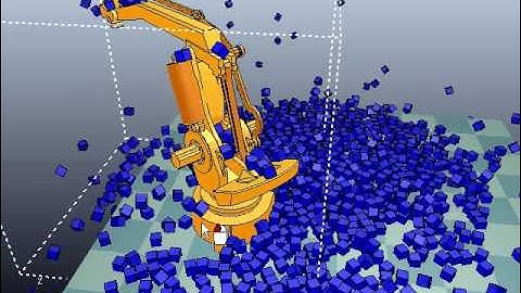 Robot Simulator: Cubes Falling onto Manipulator in V-REP