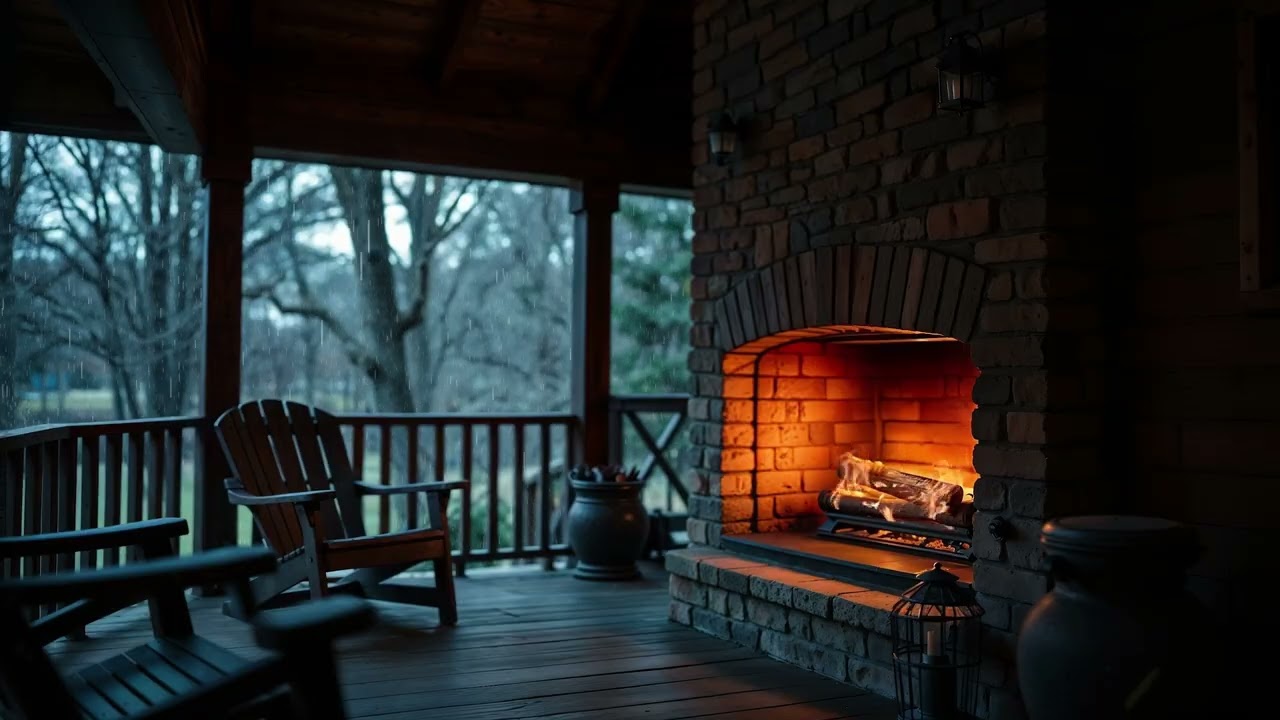 Cozy Cabin Rain ⛈️ Fireplace Night | 8 Hours Heavy Rain & Distant Thunder for Deep Sleep