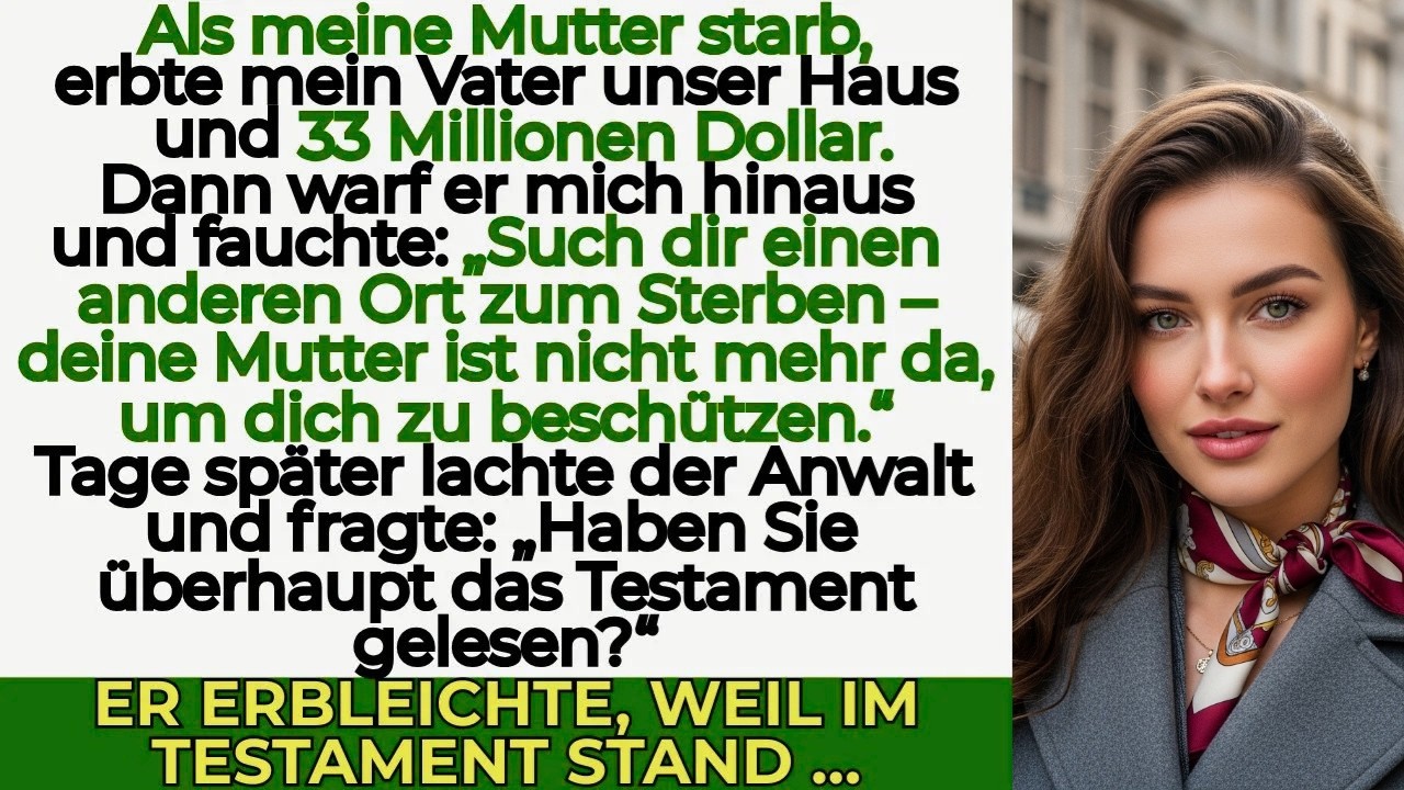 Tři dny po maminčině pohřbu mi otec řekl: „Sbal si věci. Tvoje matka tě už nemůže chránit." Stál v jejím oblíbeném pokoji, v ruce držel její závěť a na tváři úsměv, který jsem u něj nikdy...