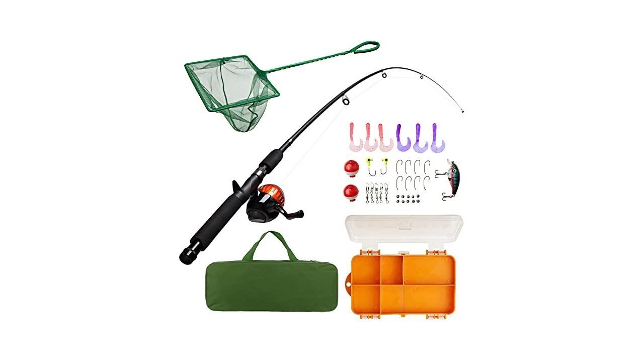 Lanaak Kids Fishing Pole and Tackle Box - with Net  