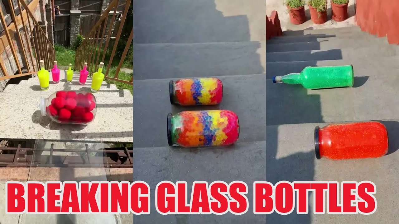 Breaking Glass Bottles Vs Balloon 🎈 Crushing Crunchy & Soft Things ! 