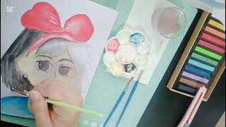 Sora's Soft Pastels Painting - Relax and paint Little Girl with Red Ribbon.  Soft music background. screenshot 3