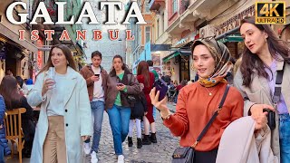 Istanbul Turkey 2024 Galata Tower Tourist Area Walking Tour 4K