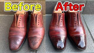 【本格的な靴磨き】スピランで革靴を染め替えた後のフルメンテナンスの手順｜How to maintain leather shoes with hard dry leather.