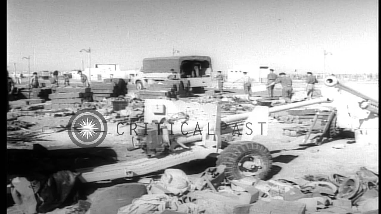 The British military and warfare equipment in Suez canal region during the Suez C...HD Stock Footage