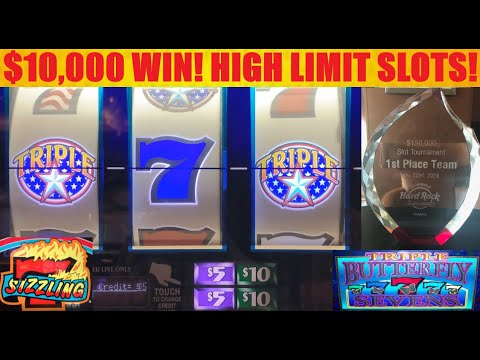 I won $10,000.00 Free Play! High Limit Slots! Triple Stars + Sizzling 7s + Triple Butterfly 7s Slots