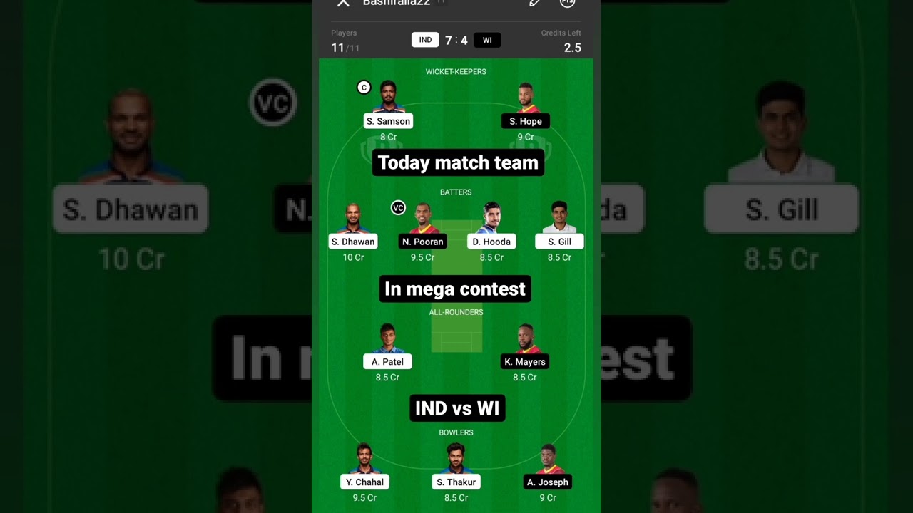 today match team in prediction in playing 11 INDIA vs west indies