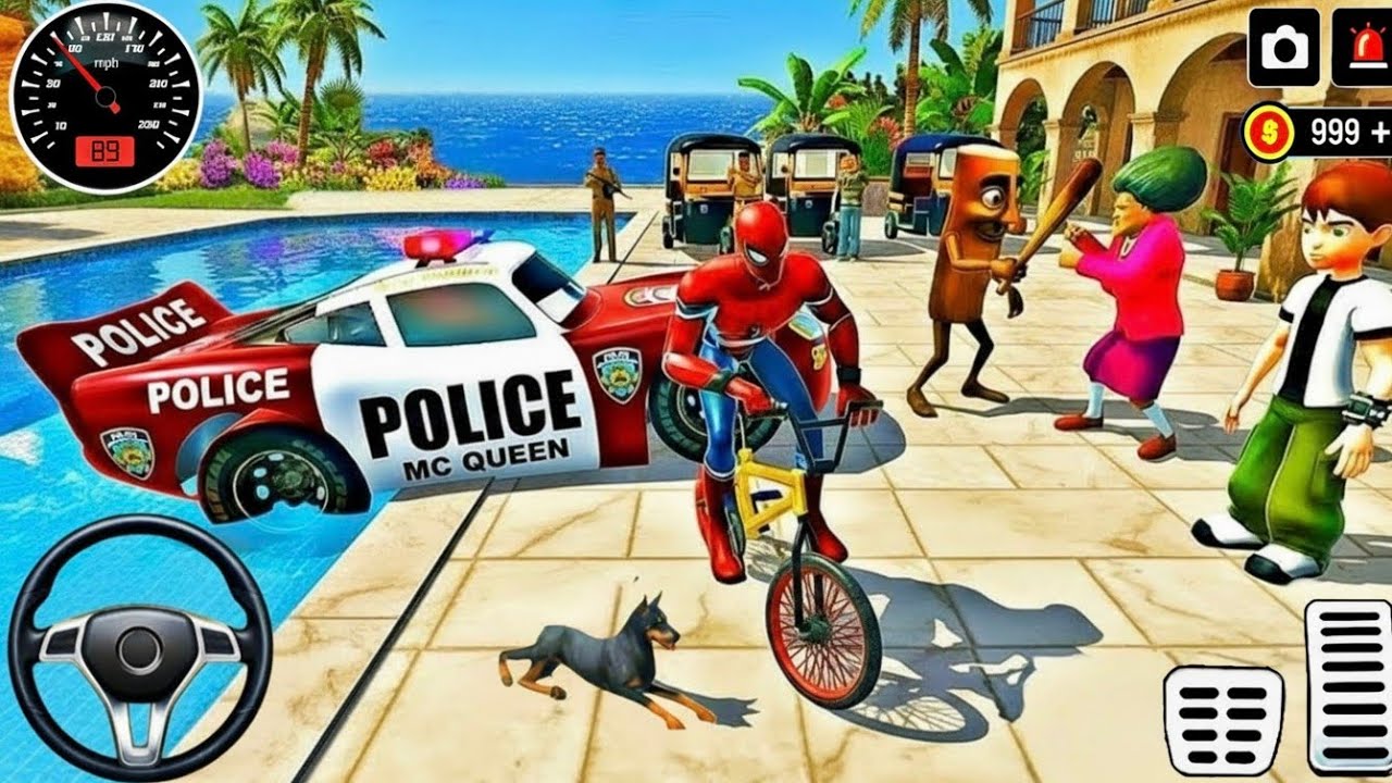 🥰 Spiderman Mc Queen Car 🦚 Thung Thung & Scary Teacher Fight 🎊 Police Modified Car Showroom 🎉3D Game