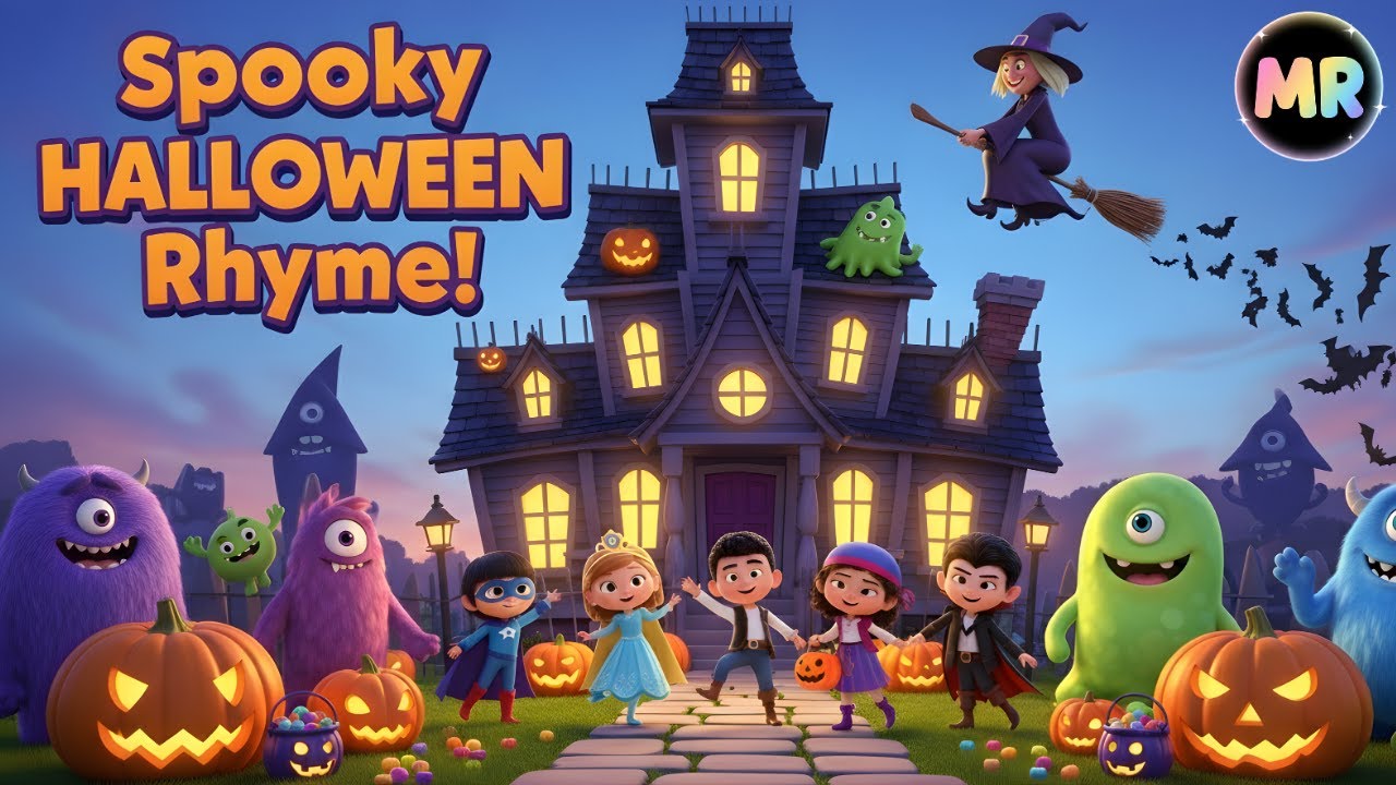 Halloween Night With Glowing Pumpkins and Monsters!