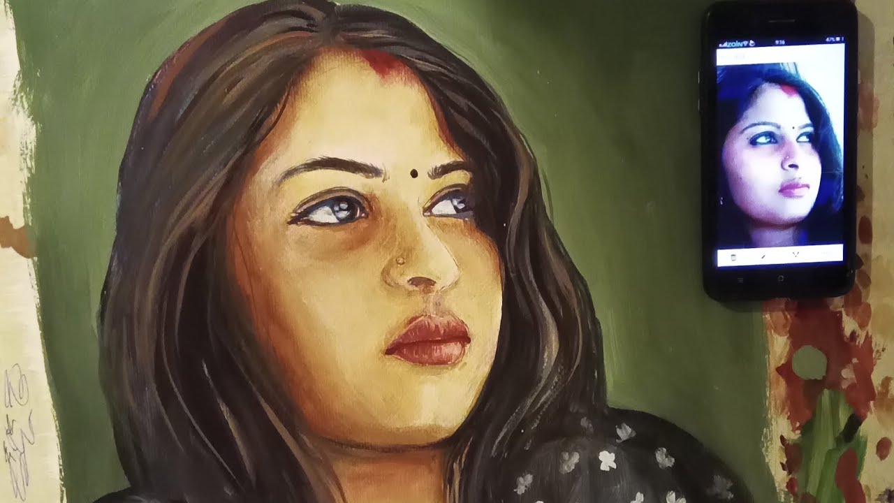 Acrylic painting portrait jts 066/How to paint beautiful natural human figure 