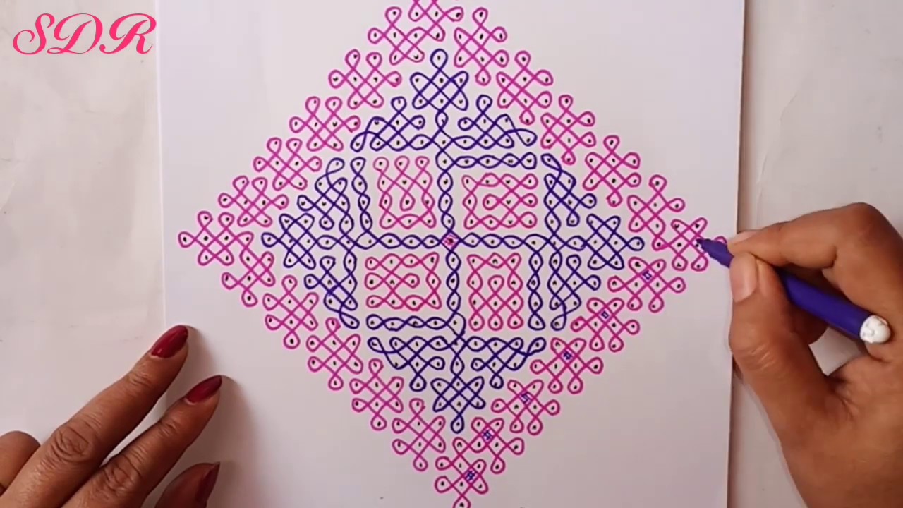 27 - 1 Straight Dots || Chikku Designer Big Rangoli || Kambi Kolam || Sikku Kolam