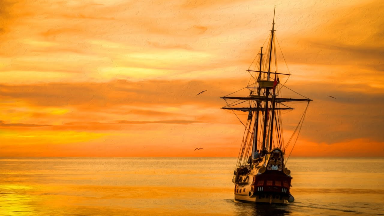 10 Hours of Pirate Ship at Sea Sounds Wood Creaking, Slow Waves against the Bow and Seagulls