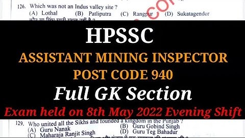 HPSSC ASSISTANT MINING INSPECTOR POST CODE 940 FULL GK SECTION II important questions