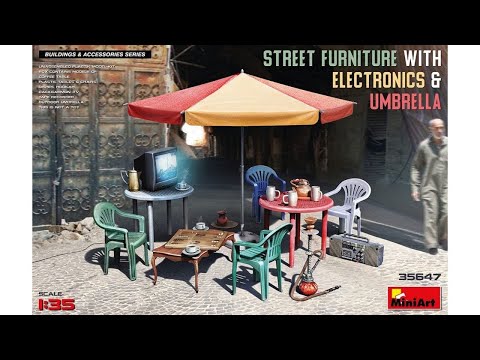 Video: MiniArt 35647 městský mobiliář s elektronikou a deštníkem (1/35)