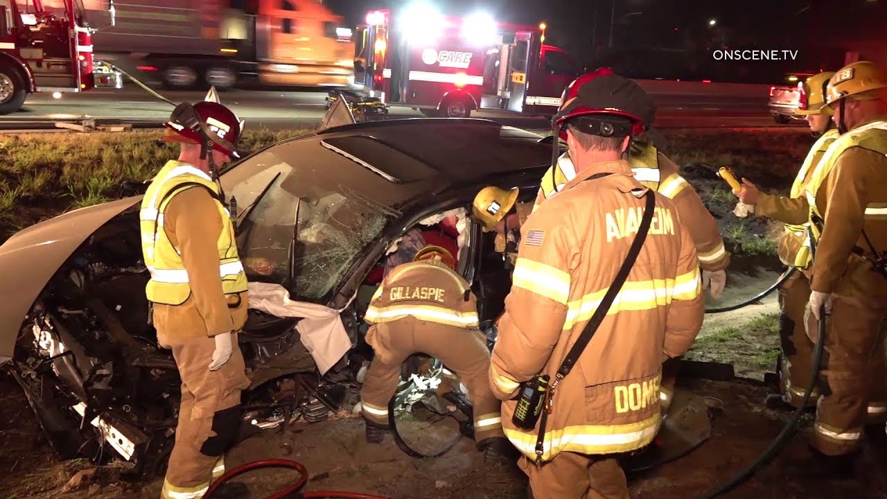 Firefighters Free Trapped Driver After Rollover Crash In Anaheim - YouTube