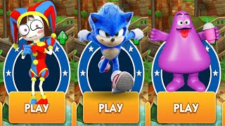 Grimace Shake Rush vs Pomni the Amazing Digital Circus vs Movie Sonic vs All Bosses Zazz Eggman