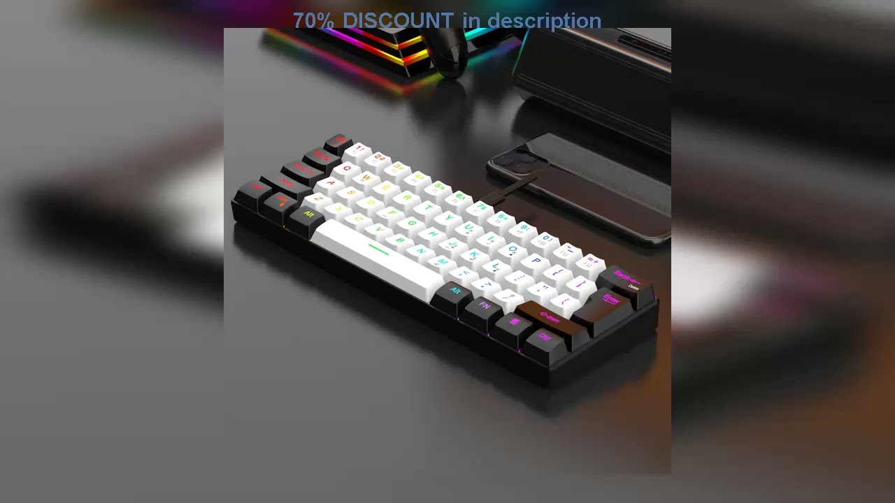 #60% wired gaming keyboard, RGB backlight ultra compact mini keyboard, waterproof small compact 61