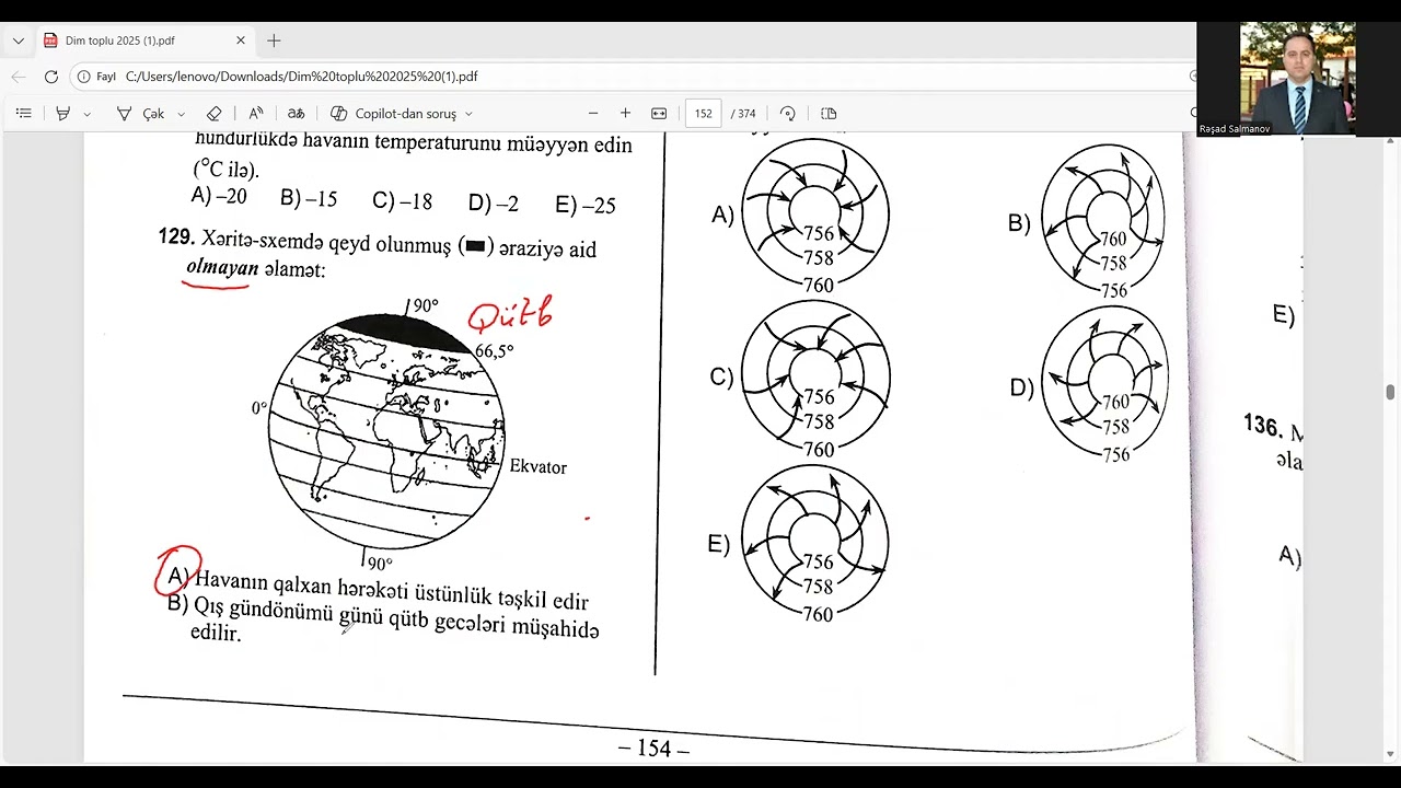 Havanın elementləri.Atmosfer hadisələri.120-190.DİM test toplusu. 2025.