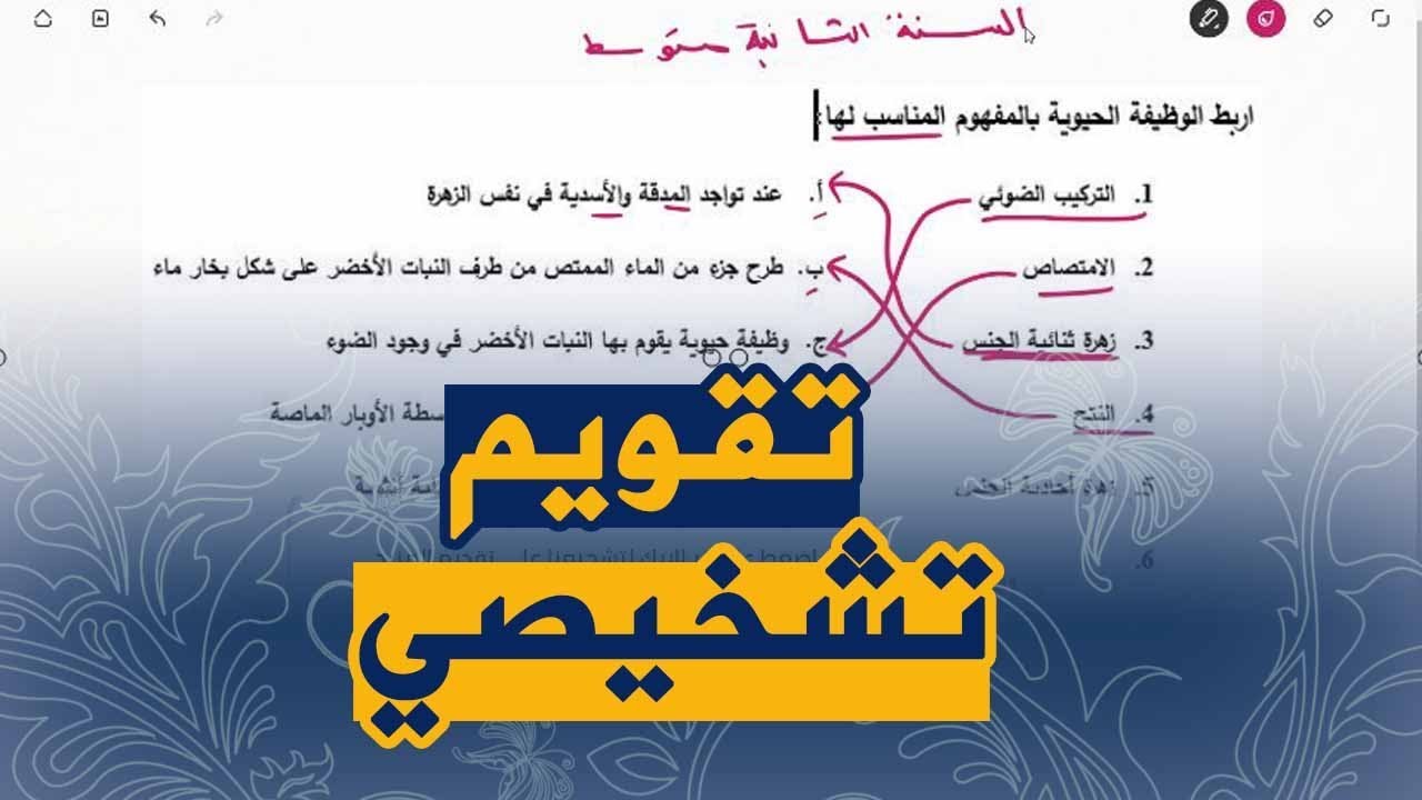تقويم تشخيصي 1 في العلوم الطبيعية للسنة الثانية متوسط