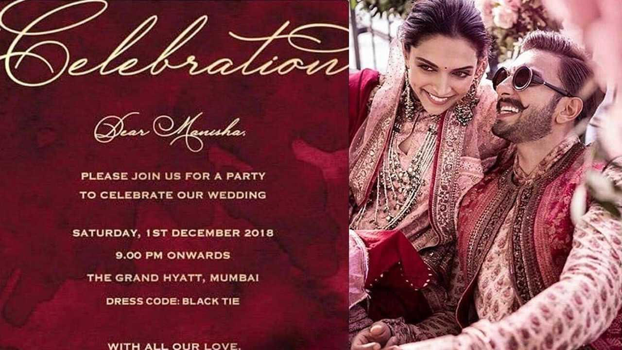Deepika Padukone Ranveer Singh Mumbai Reception Invitation Card Out Youtube