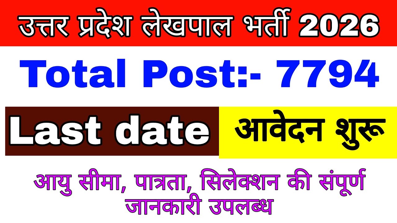UP Lekhpal Form Fill Up 2026 || UP Lekhpal vacancy 2026|| यूपी लेखपाल भर्ती 2025
