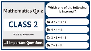 Mathematics Quiz for Class 2 | 15 Important Questions | Age 5 to 7 Years Old | GK Quiz | Grade 2