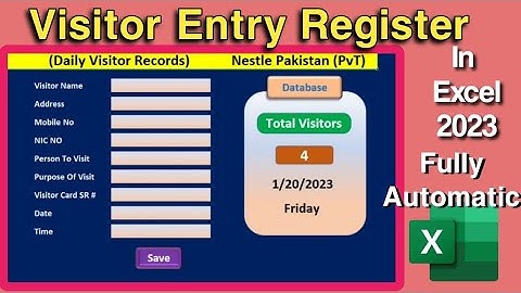 Full Automatic Visitor entry Form | Visitor data entry register in excel