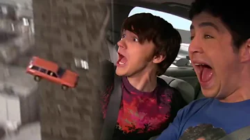Drake and Josh driving but end up falling from the sky