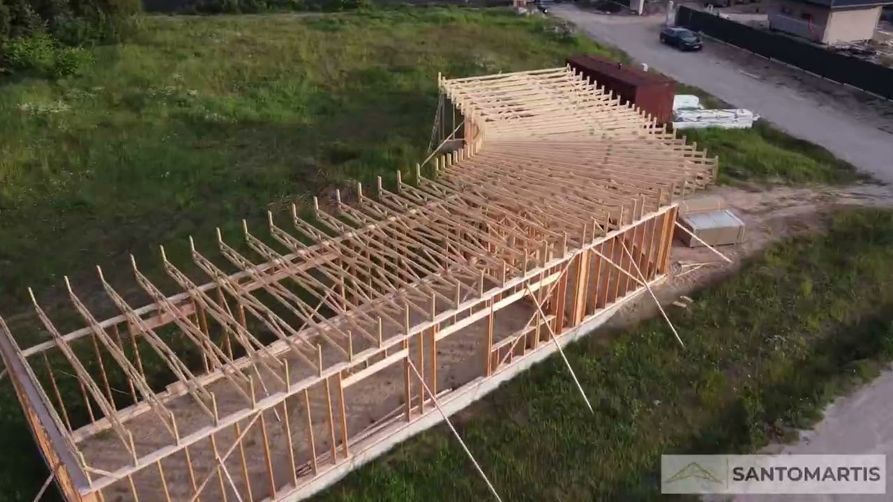 Medinės stogo konstrukcijos lygiam stogui su parapetais UAB Santomartis