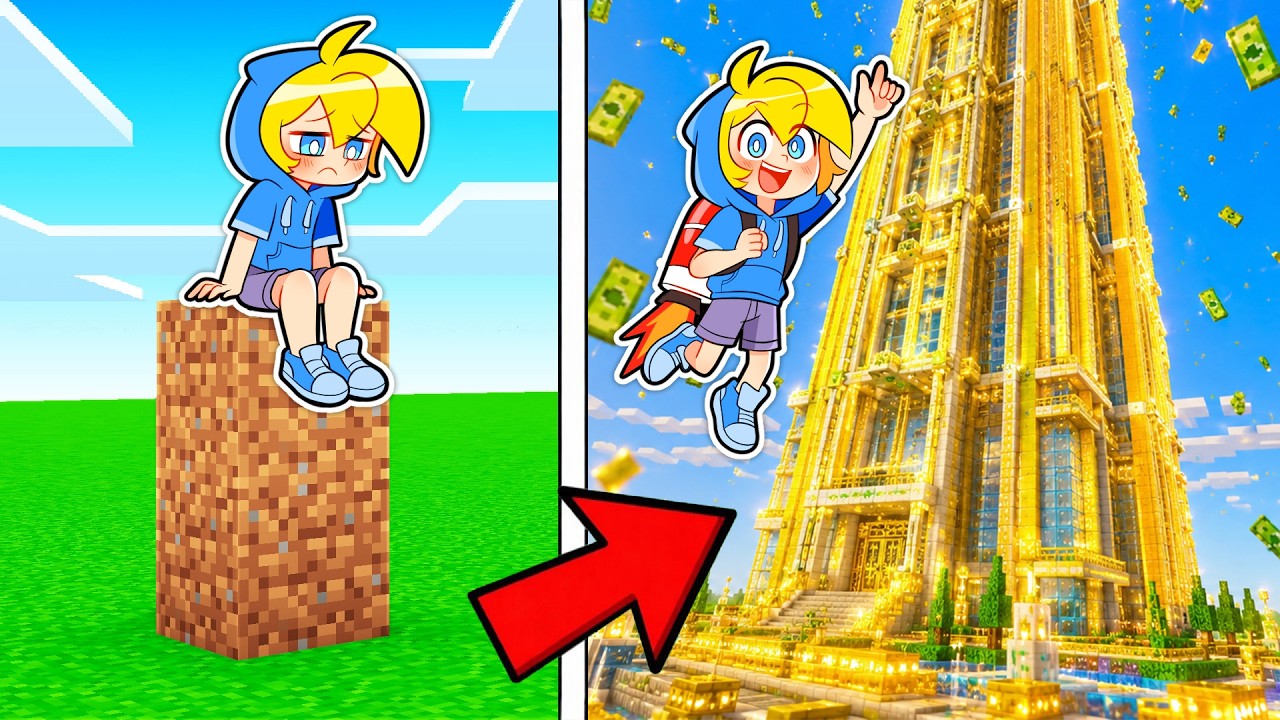 Da TORRE di TERRA a GRATTACIELO RICCHISSIMO Su Minecraft!