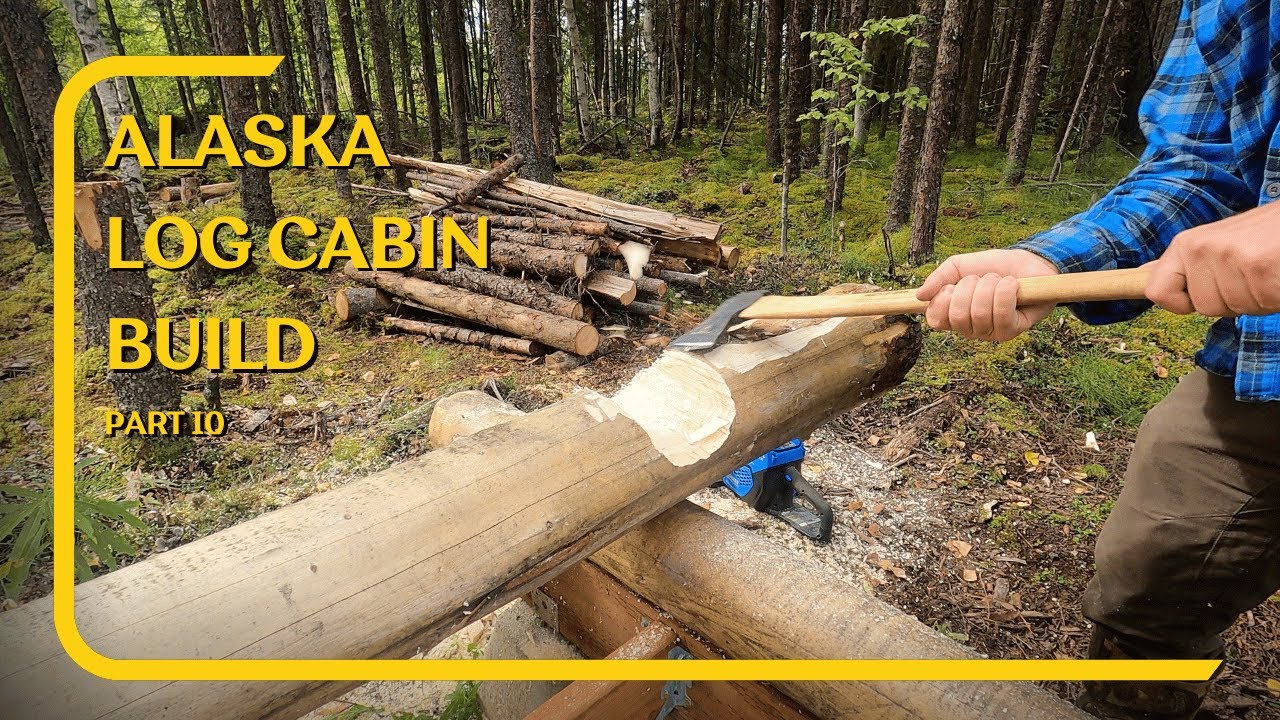 Stacking logs for my Off Grid Alaska Cabin in the woods. Scribe, Cut ...