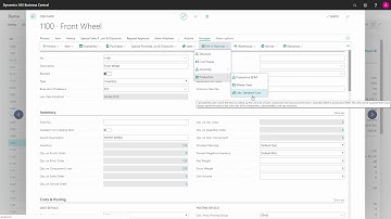 Action buttons on Items for Production - Microsoft Dynamics 365 Business Central