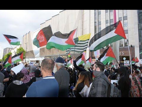 free palestine march and protest was held outside waterstone, birmingham