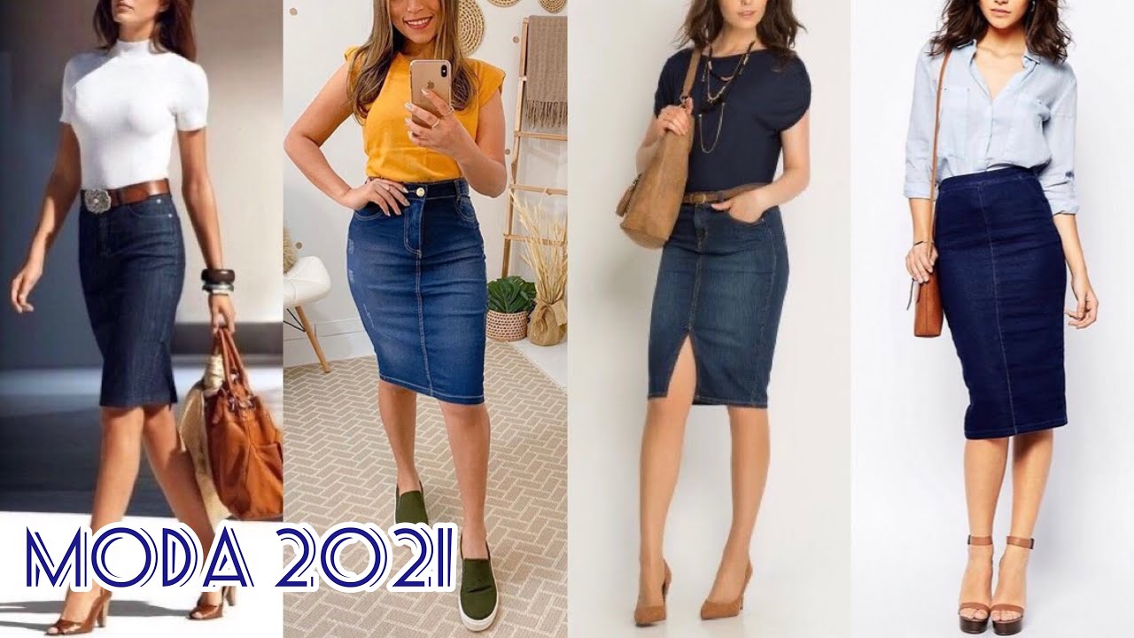Moda Casual Mujer Océano Azul Mezclilla Faldas 2021 Hebilla Delante De  Split Té De Longitud Bottoms