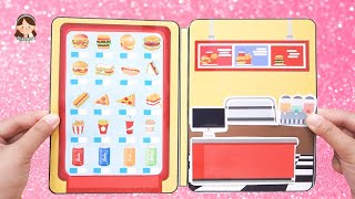 How to make paper doll house : Hamburger  Quite Book ร้านขายของ แฮมเบอร์เกอร์ ของเล่นกระดาษ