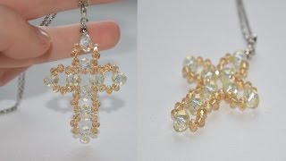 Кулон - крестик из стеклянных бусин. Мастер-класс/ DIY pendant from glass beads