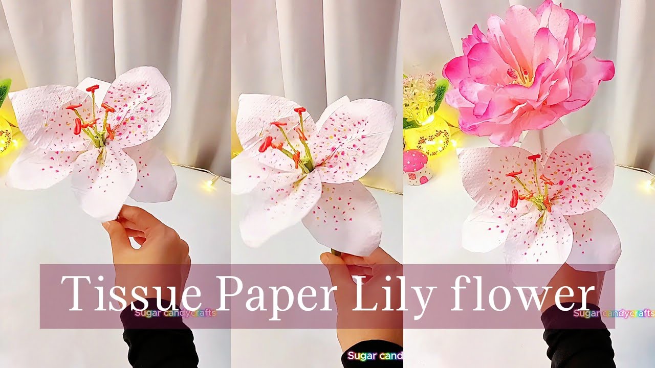 Flower Using Tissue Core DIY Tissue Paper Lily Flower /how to make Lily flower using tissue ...