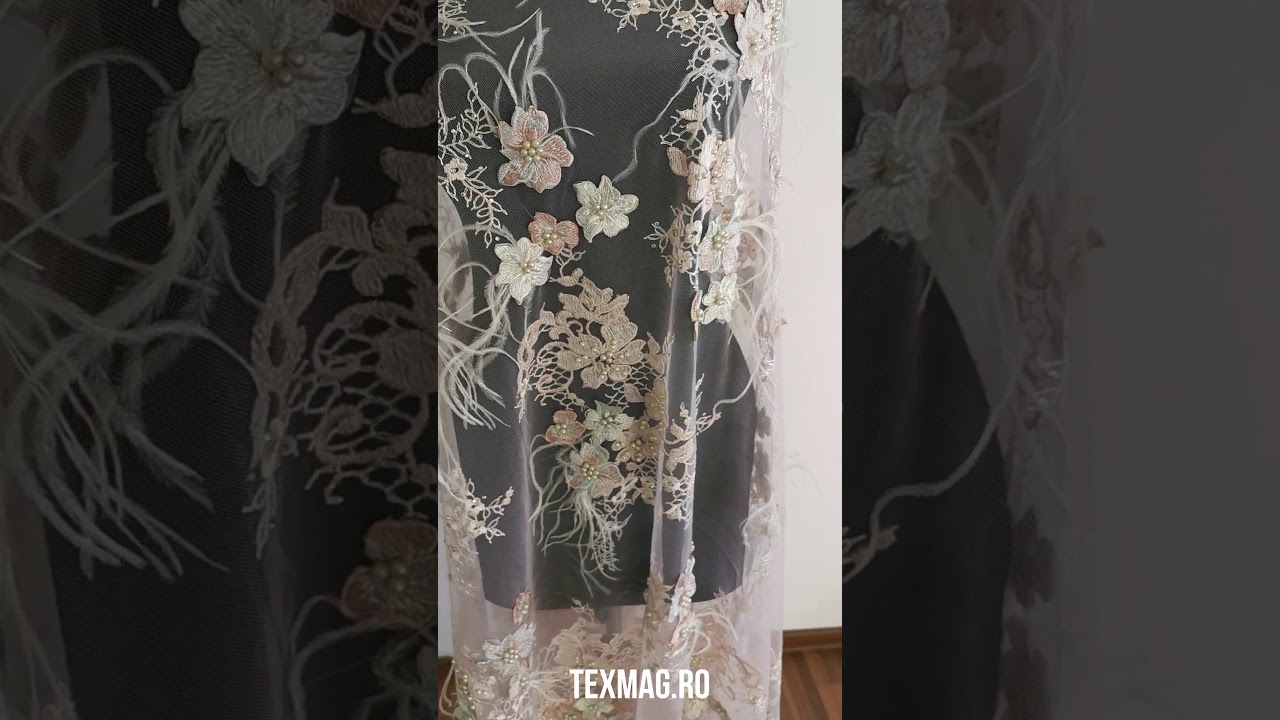 Dantela cu pene, perle si strasuri - Rose | Texmag.ro