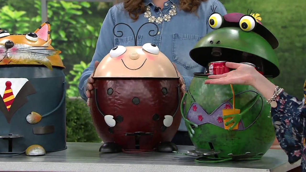 Marigold Whimsical Metal Garden Trash Can on QVC YouTube