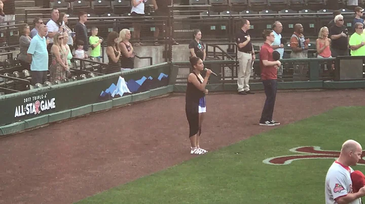 Alyssa Bowers singing the National Anthem at Chene...