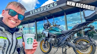 BMW R1300 GS NEW World Record : 10 STARBUCKS Visits in 1 Day!