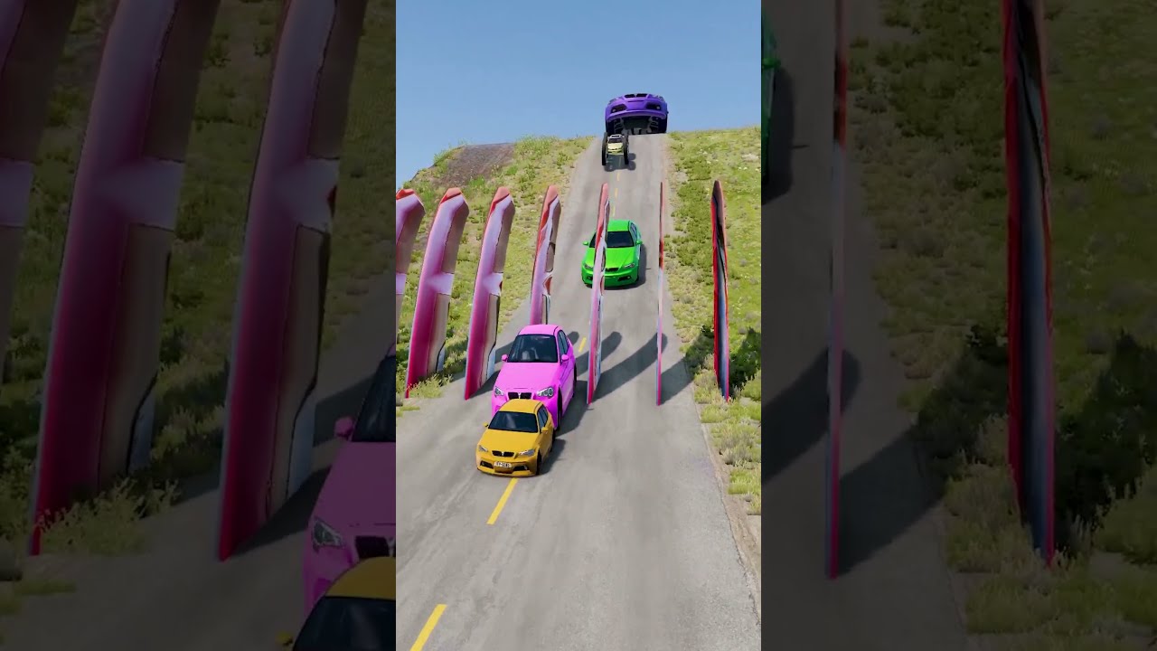 Colorful Small To Giant Cars Vs Big Spikes