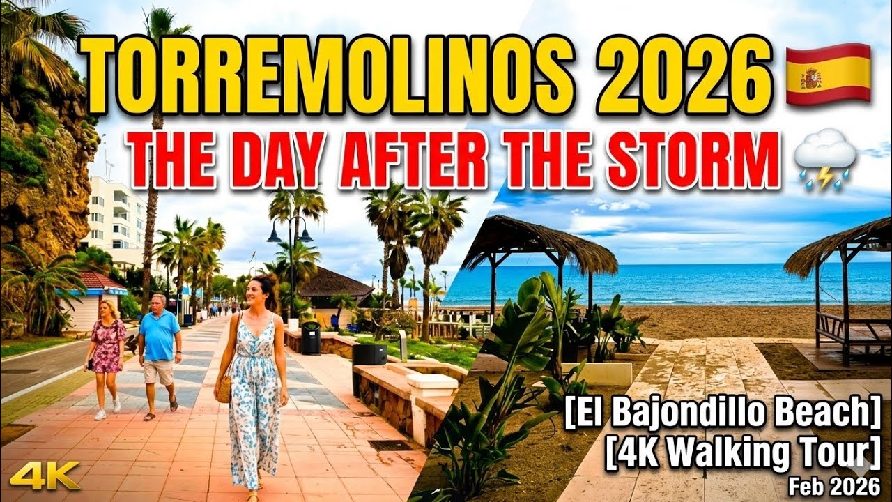 Torremolinos Beach 🇪🇸 El Bajondillo | 4K Walking Tour after Storm | Malaga | February 2026