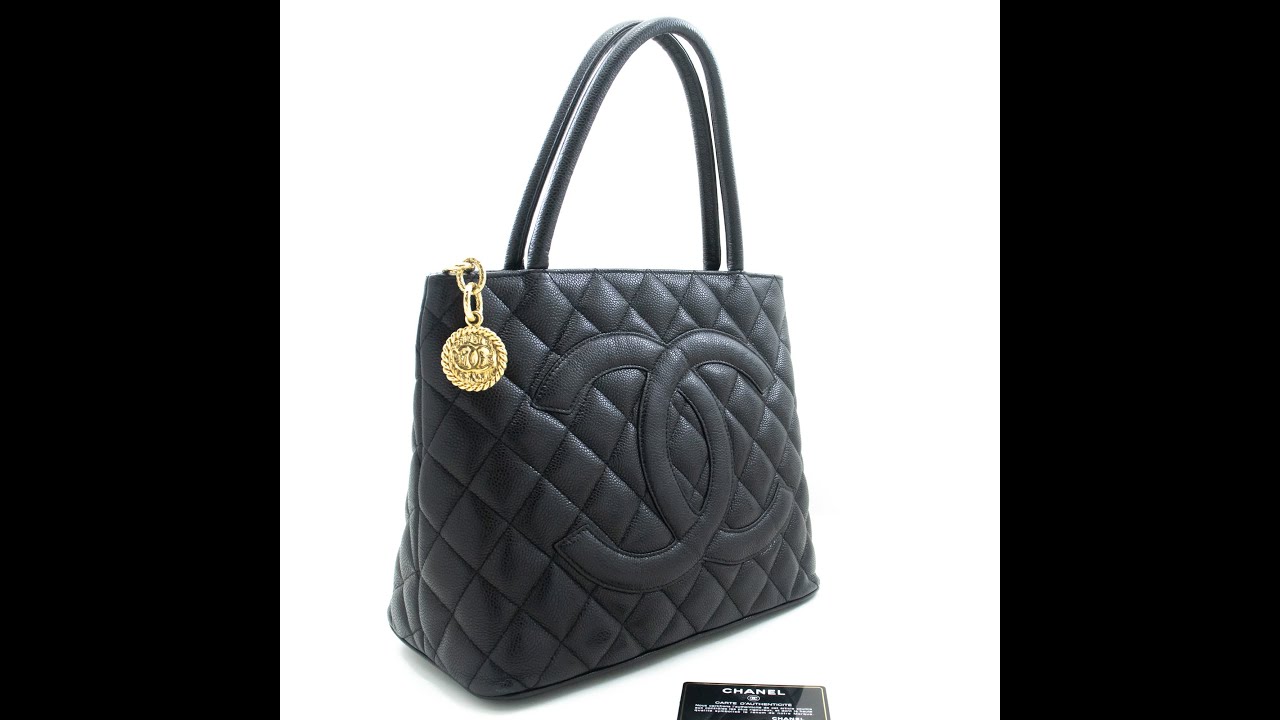 CHANEL Gold Medallion Caviar Shoulder Bag Grand Shopping Tote L68