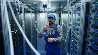Technician Walking Inside Server Room Stock Video Profile