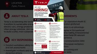 🚨 Tesla Hiring EHS Operations Specialist in Poland 🇵🇱 | NEBOSH & IOSH Jobs Europe 2026 ⚡